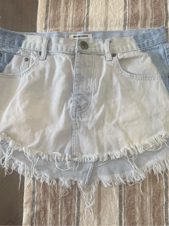 One Teaspoon Pants - One Teaspoon Light Blue Frayed Denim Mini Skirt